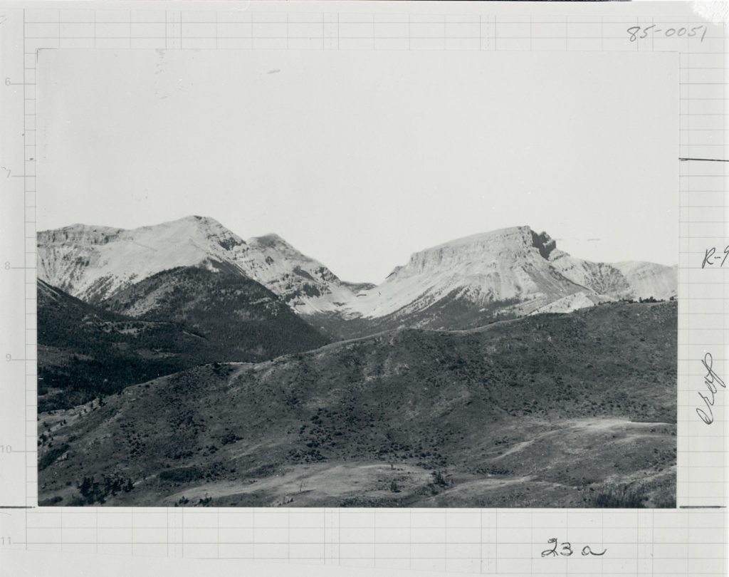 Crown mountain viewed from across Smith Creek in Lewis and Clark National Forest, Montana. Date: 1900 Credit: Charles D. Walcott (USGS) Archived at the Mansfield Library at the University of Montana